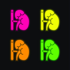Adrenal Gland four color glowing neon vector icon