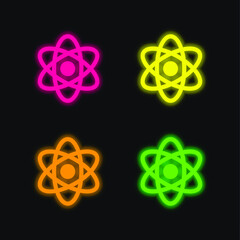 Atomic Energy four color glowing neon vector icon