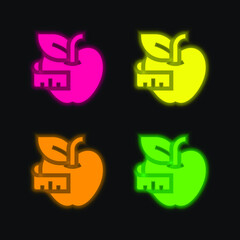 Apple four color glowing neon vector icon