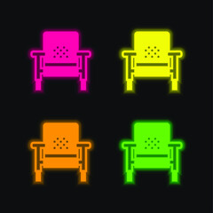 Armchair four color glowing neon vector icon