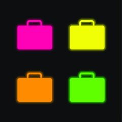 Black Briefcase four color glowing neon vector icon