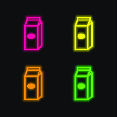 Box Liquid Food Container Outline four color glowing neon vector icon