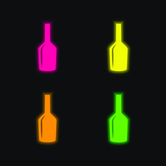 Black Wine Bottle Glass Shape four color glowing neon vector icon