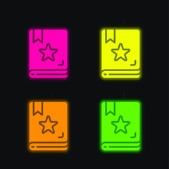 Book four color glowing neon vector icon