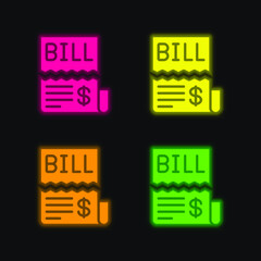 Bill four color glowing neon vector icon