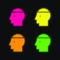 Brain four color glowing neon vector icon