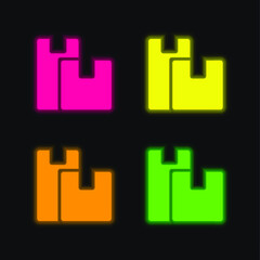 Obraz premium Boxes four color glowing neon vector icon