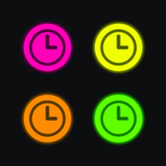 Black Clock four color glowing neon vector icon