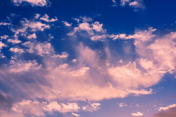 The beautiful view of the blue sky and colorful clouds and the sunset glow after the rain