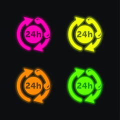 24 Hours Phone Assistance Service four color glowing neon vector icon
