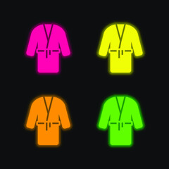 Bathrobe four color glowing neon vector icon