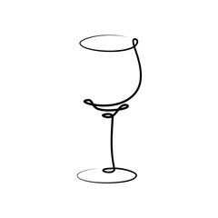 Foto op Plexiglas Red wine wineglass on white background. Graphic arts sketch design. Black one line drawing style. Hand drawn image. Alcohol drink concept for restaurant, cafe, party. Freehand drawing style © jeysent