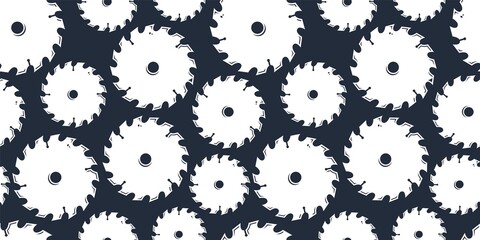 Saw or sawing machine. Silhouette of wood saws for carpentry workshop. Seamless pattern