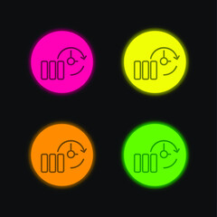 Backup Thin Outline Symbol In A Circle four color glowing neon vector icon