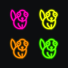 Beaver four color glowing neon vector icon