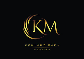alphabet letters KM monogram logo, gold color elegant classical