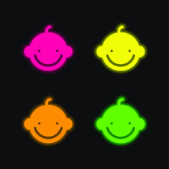 Baby Boy four color glowing neon vector icon