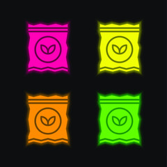 Bag four color glowing neon vector icon