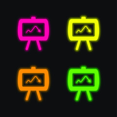 Arrows four color glowing neon vector icon