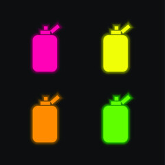 Bathroom Bottle Container Of Rounded Rectangular Black Shape four color glowing neon vector icon