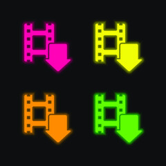 Arrow four color glowing neon vector icon