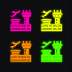 Airport four color glowing neon vector icon