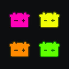 Battery four color glowing neon vector icon