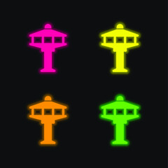 Airport Tower four color glowing neon vector icon