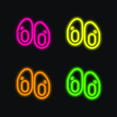 Baby Shoes four color glowing neon vector icon