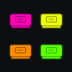 Alarm Clock four color glowing neon vector icon