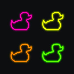 Baby Duck Toy Outline four color glowing neon vector icon