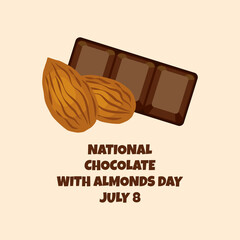 National Chocolate with Almonds Day vector. Chocolate bar with almonds icon vector. Chocolate with Almonds Day Poster, July 8. Important day