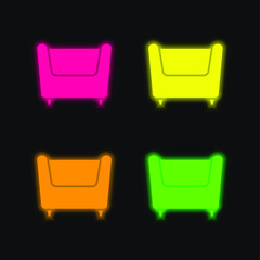 Armchair four color glowing neon vector icon