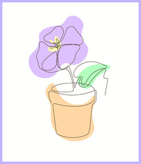 Flower in a pot lilac art one line