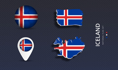 Iceland National country flag set vector