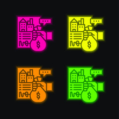 Apartment four color glowing neon vector icon