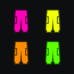 Bag Pants four color glowing neon vector icon