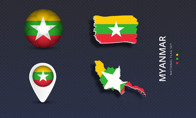 Myanmar National country flag set vector