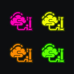 Brain four color glowing neon vector icon