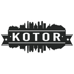 Fototapeta premium Kotor Montenegro Skyline. Banner Vector Design Silhouette Art. Cityscape Travel Monuments.