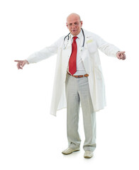 Doctor pointing his hands in different directions.