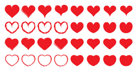 Big Hearts Icons Set. St. Valentines Day, February. Can be used for medicine or fitness theme.