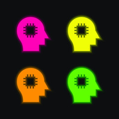 Brain four color glowing neon vector icon