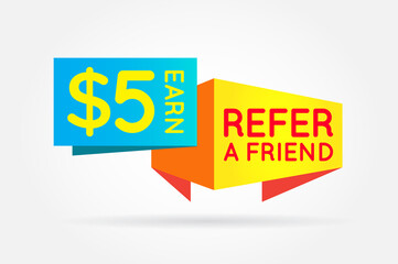 Refer a friend colorful banner or poster. Referral Campaign. Refer and Earn Money. Affiliate Program. Vector.