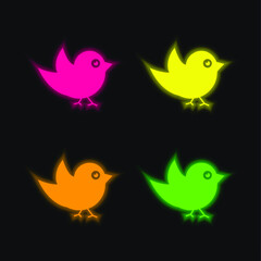 Black Bird four color glowing neon vector icon