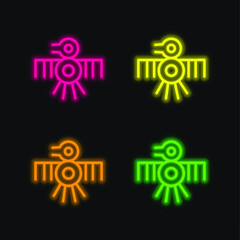 Bird Old Indian Design Of Thin Lines four color glowing neon vector icon