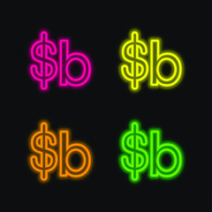 Bolivia Boliviano Currency Symbol four color glowing neon vector icon