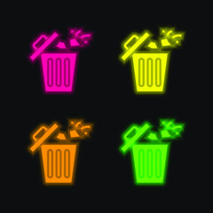 Bin four color glowing neon vector icon