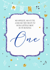Boy's First Birthday One Year Party Printable Invitation Card