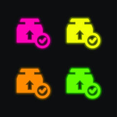 Box four color glowing neon vector icon